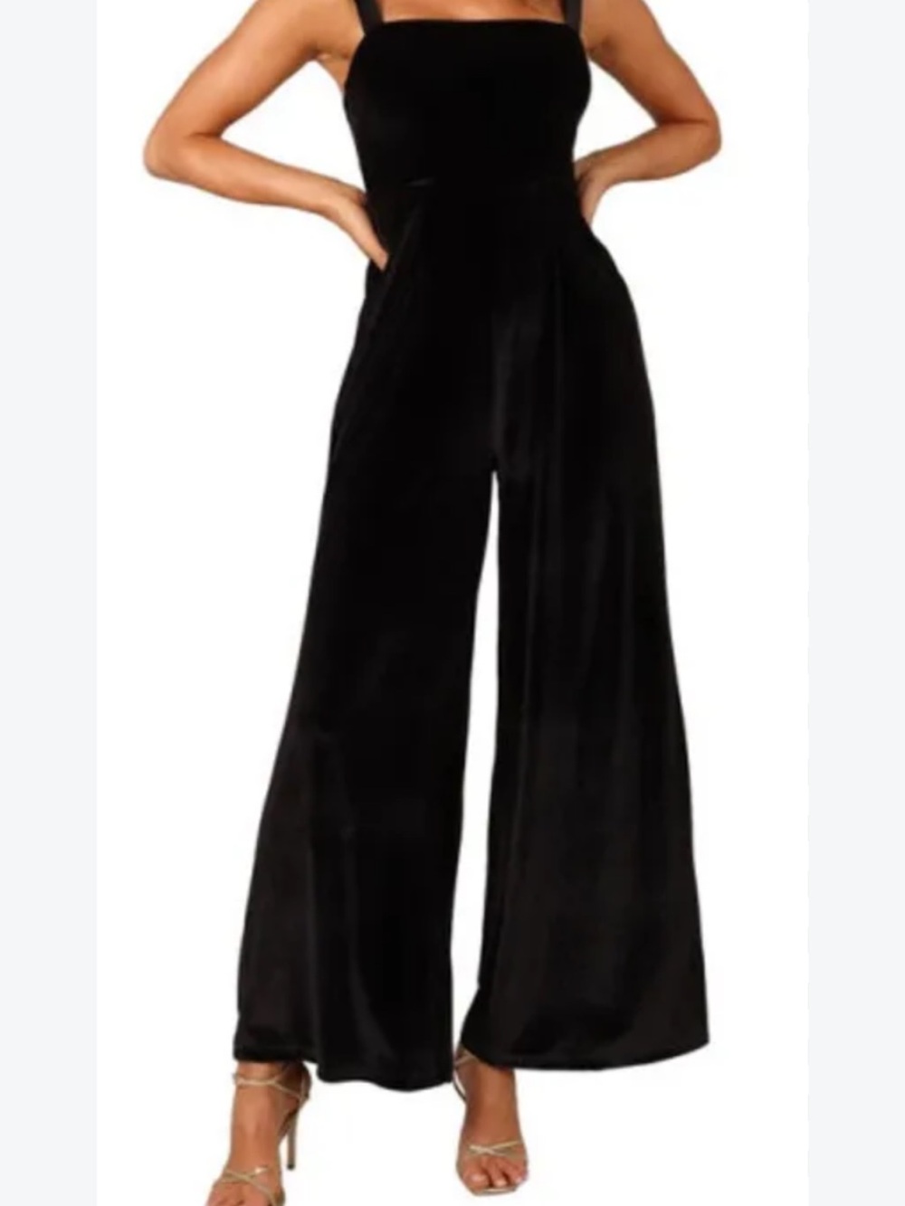 Black Wide-Leg Velvet Jumpsuit
